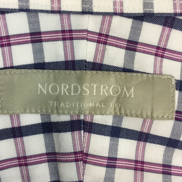 Nordstrom Traditional Fit Cotton Dress Shirt Sz 17.5 / 33 Windowpane Plaid - Picture 6 of 11